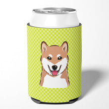 Load image into Gallery viewer, Checkerboard Lime Green Shiba Inu Can or Bottle Hugger BB1287CC