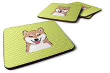 Load image into Gallery viewer, Checkerboard Lime Green Shiba Inu Coasters - Set of 4 Lightweight Foam, Absorbent Drink Coasters BB1287FC