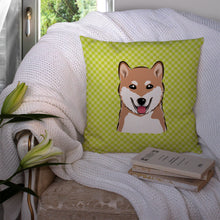 Load image into Gallery viewer, Checkerboard Lime Green Shiba Inu Canvas Throw Pillow - 14x14 Decorative Pillow – Art for Your Home &amp; Patio BB1287PW1414