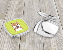 Load image into Gallery viewer, Checkerboard Lime Green Shiba Inu Compact Mirror – Stylish Purse Mirror with Artistic Covers BB1287SCM
