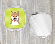 Load image into Gallery viewer, Checkerboard Lime Green Shiba Inu Compact Mirror – Stylish Purse Mirror with Artistic Covers BB1287SCM