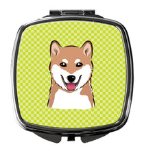 Load image into Gallery viewer, Checkerboard Lime Green Shiba Inu Compact Mirror – Stylish Purse Mirror with Artistic Covers BB1287SCM