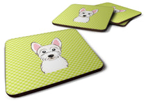 Load image into Gallery viewer, Checkerboard Lime Green Westie Coasters - Set of 4 Lightweight Foam, Absorbent Drink Coasters BB1288FC