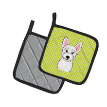 Load image into Gallery viewer, Checkerboard Lime Green Westie Pot Holders - Set of 2 - Heat-Resistant Kitchen Essentials BB1288PTHD