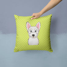 Load image into Gallery viewer, Checkerboard Lime Green Westie Canvas Throw Pillow - 14x14 Decorative Pillow – Art for Your Home &amp; Patio BB1288PW1414