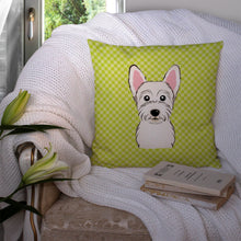 Load image into Gallery viewer, Checkerboard Lime Green Westie Canvas Throw Pillow - 14x14 Decorative Pillow – Art for Your Home &amp; Patio BB1288PW1414