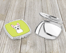 Load image into Gallery viewer, Checkerboard Lime Green Westie Compact Mirror – Stylish Purse Mirror with Artistic Covers BB1288SCM