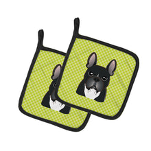 Load image into Gallery viewer, Checkerboard Lime Green French Bulldog Pot Holders - Set of 2 - Heat-Resistant Kitchen Essentials BB1289PTHD