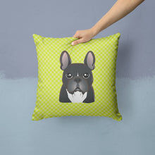 Load image into Gallery viewer, Checkerboard Lime Green French Bulldog Canvas Throw Pillow - 14x14 Decorative Pillow – Art for Your Home &amp; Patio BB1289PW1414