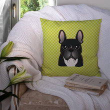 Load image into Gallery viewer, Checkerboard Lime Green French Bulldog Canvas Throw Pillow - 14x14 Decorative Pillow – Art for Your Home &amp; Patio BB1289PW1414