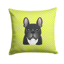 Load image into Gallery viewer, Checkerboard Lime Green French Bulldog Canvas Throw Pillow - 14x14 Decorative Pillow – Art for Your Home &amp; Patio BB1289PW1414