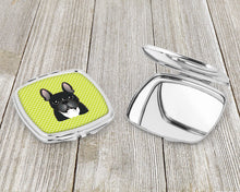 Load image into Gallery viewer, Checkerboard Lime Green French Bulldog Compact Mirror – Stylish Purse Mirror with Artistic Covers BB1289SCM