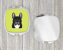 Load image into Gallery viewer, Checkerboard Lime Green French Bulldog Compact Mirror – Stylish Purse Mirror with Artistic Covers BB1289SCM