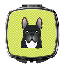 Load image into Gallery viewer, Checkerboard Lime Green French Bulldog Compact Mirror – Stylish Purse Mirror with Artistic Covers BB1289SCM