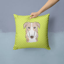 Load image into Gallery viewer, Checkerboard Lime Green Borzoi Canvas Throw Pillow - 14x14 Decorative Pillow – Art for Your Home &amp; Patio BB1290PW1414