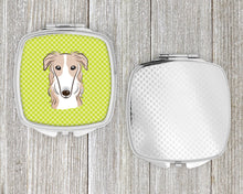 Load image into Gallery viewer, Checkerboard Lime Green Borzoi Compact Mirror – Stylish Purse Mirror with Artistic Covers BB1290SCM