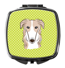 Load image into Gallery viewer, Checkerboard Lime Green Borzoi Compact Mirror – Stylish Purse Mirror with Artistic Covers BB1290SCM