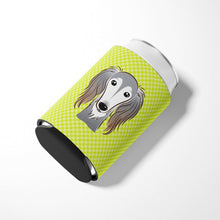 Load image into Gallery viewer, Checkerboard Lime Green Saluki Can or Bottle Hugger BB1291CC