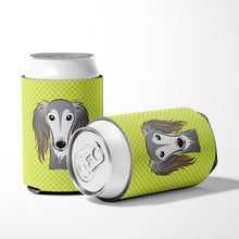 Load image into Gallery viewer, Checkerboard Lime Green Saluki Can or Bottle Hugger BB1291CC