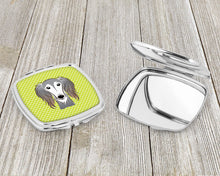 Load image into Gallery viewer, Checkerboard Lime Green Saluki Compact Mirror – Stylish Purse Mirror with Artistic Covers BB1291SCM