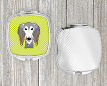 Load image into Gallery viewer, Checkerboard Lime Green Saluki Compact Mirror – Stylish Purse Mirror with Artistic Covers BB1291SCM