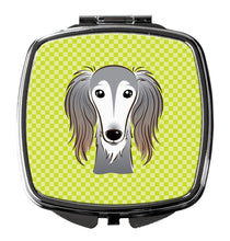 Load image into Gallery viewer, Checkerboard Lime Green Saluki Compact Mirror – Stylish Purse Mirror with Artistic Covers BB1291SCM