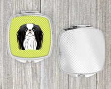Load image into Gallery viewer, Checkerboard Lime Green Japanese Chin Compact Mirror – Stylish Purse Mirror with Artistic Covers BB1292SCM