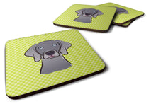 Load image into Gallery viewer, Checkerboard Lime Green Weimaraner Coasters - Set of 4 Lightweight Foam, Absorbent Drink Coasters BB1293FC