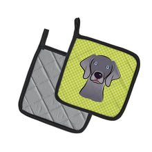 Load image into Gallery viewer, Checkerboard Lime Green Weimaraner Pot Holders - Set of 2 - Heat-Resistant Kitchen Essentials BB1293PTHD