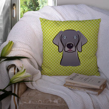 Load image into Gallery viewer, Checkerboard Lime Green Weimaraner Canvas Throw Pillow - 14x14 Decorative Pillow – Art for Your Home &amp; Patio BB1293PW1414