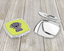 Load image into Gallery viewer, Checkerboard Lime Green Weimaraner Compact Mirror – Stylish Purse Mirror with Artistic Covers BB1293SCM