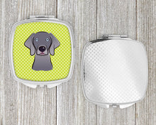 Load image into Gallery viewer, Checkerboard Lime Green Weimaraner Compact Mirror – Stylish Purse Mirror with Artistic Covers BB1293SCM