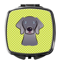 Load image into Gallery viewer, Checkerboard Lime Green Weimaraner Compact Mirror – Stylish Purse Mirror with Artistic Covers BB1293SCM