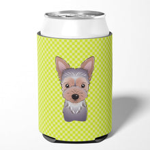 Load image into Gallery viewer, Checkerboard Lime Green Yorkie Puppy Can or Bottle Hugger BB1294CC