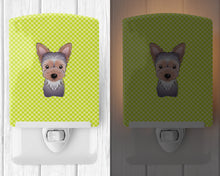 Load image into Gallery viewer, Checkerboard Lime Green Yorkie Puppy Ceramic Night Light BB1294CNL