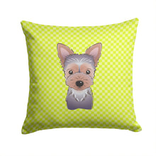 Load image into Gallery viewer, Checkerboard Lime Green Yorkie Puppy Canvas Throw Pillow - 14x14 Decorative Pillow – Art for Your Home &amp; Patio BB1294PW1414