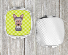 Load image into Gallery viewer, Checkerboard Lime Green Yorkie Puppy Compact Mirror – Stylish Purse Mirror with Artistic Covers BB1294SCM