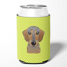 Load image into Gallery viewer, Checkerboard Lime Green Wirehaired Dachshund Can or Bottle Hugger BB1295CC