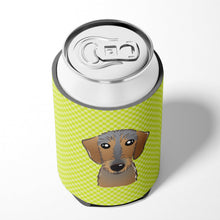 Load image into Gallery viewer, Checkerboard Lime Green Wirehaired Dachshund Can or Bottle Hugger BB1295CC