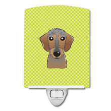 Load image into Gallery viewer, Checkerboard Lime Green Wirehaired Dachshund Ceramic Night Light BB1295CNL