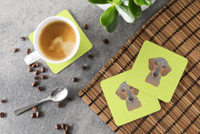 Load image into Gallery viewer, Checkerboard Lime Green Wirehaired Dachshund Coasters - Set of 4 Lightweight Foam, Absorbent Drink Coasters BB1295FC