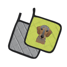 Load image into Gallery viewer, Checkerboard Lime Green Wirehaired Dachshund Pot Holders - Set of 2 - Heat-Resistant Kitchen Essentials BB1295PTHD