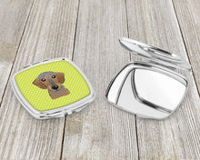 Load image into Gallery viewer, Checkerboard Lime Green Wirehaired Dachshund Compact Mirror – Stylish Purse Mirror with Artistic Covers BB1295SCM