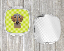Load image into Gallery viewer, Checkerboard Lime Green Wirehaired Dachshund Compact Mirror – Stylish Purse Mirror with Artistic Covers BB1295SCM