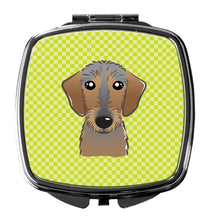 Load image into Gallery viewer, Checkerboard Lime Green Wirehaired Dachshund Compact Mirror – Stylish Purse Mirror with Artistic Covers BB1295SCM