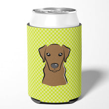 Load image into Gallery viewer, Checkerboard Lime Green Chocolate Labrador Can or Bottle Hugger BB1296CC