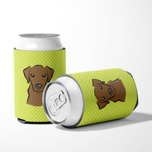 Load image into Gallery viewer, Checkerboard Lime Green Chocolate Labrador Can or Bottle Hugger BB1296CC