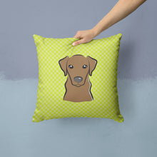 Load image into Gallery viewer, Checkerboard Lime Green Chocolate Labrador Canvas Throw Pillow - 14x14 Decorative Pillow – Art for Your Home &amp; Patio BB1296PW1414