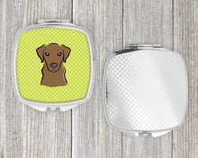 Load image into Gallery viewer, Checkerboard Lime Green Chocolate Labrador Compact Mirror – Stylish Purse Mirror with Artistic Covers BB1296SCM