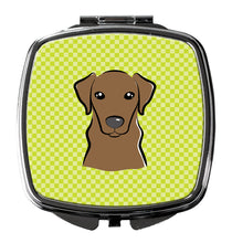 Load image into Gallery viewer, Checkerboard Lime Green Chocolate Labrador Compact Mirror – Stylish Purse Mirror with Artistic Covers BB1296SCM